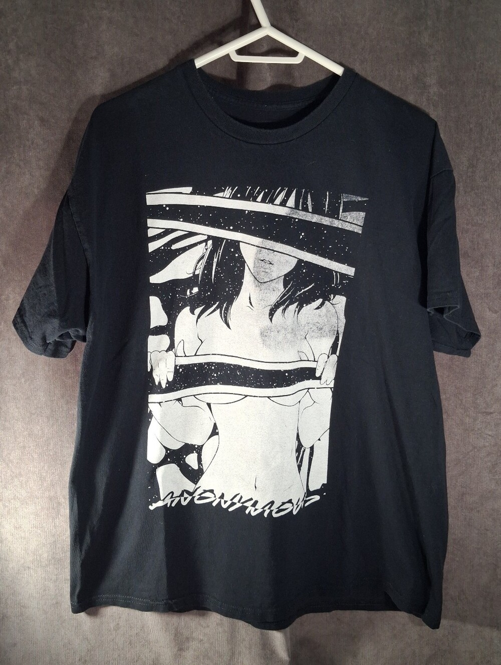 Bad Habits Anonymous Censored Anime Girl Black and White Graphic Tee G- XL